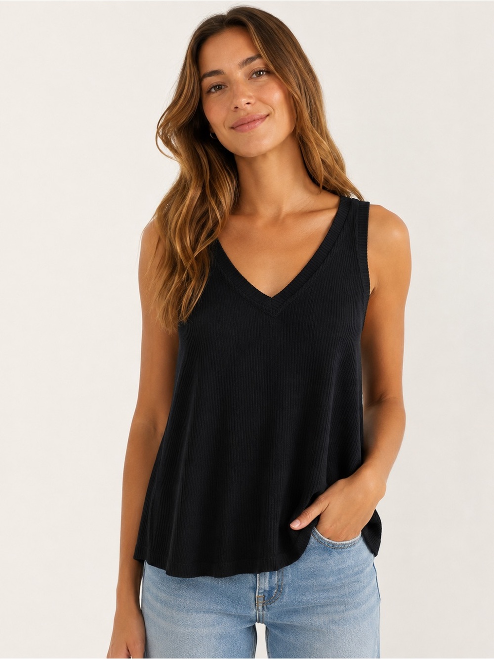 Z Supply Women’s Black Ribbed V-Neck Sleeveless Tank Top Size Medium
